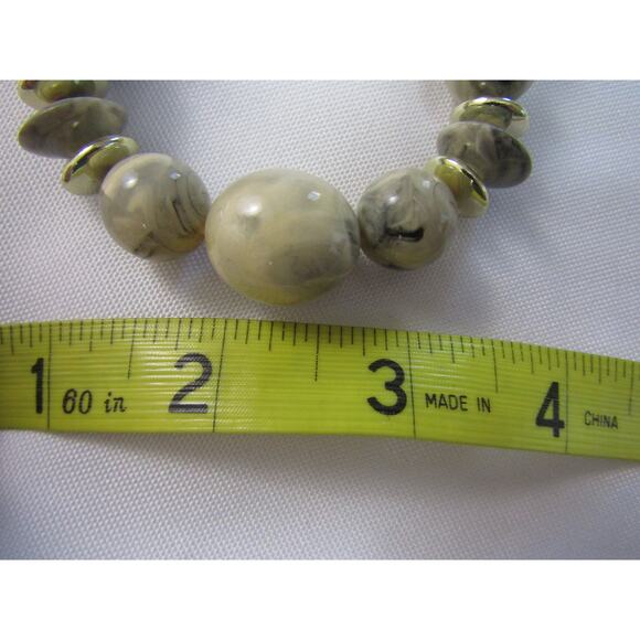 Gray/Cream Marble Round Gemstone Beaded Gold Tone Spacer Necklace Long 16.5" - Picture 5 of 6
